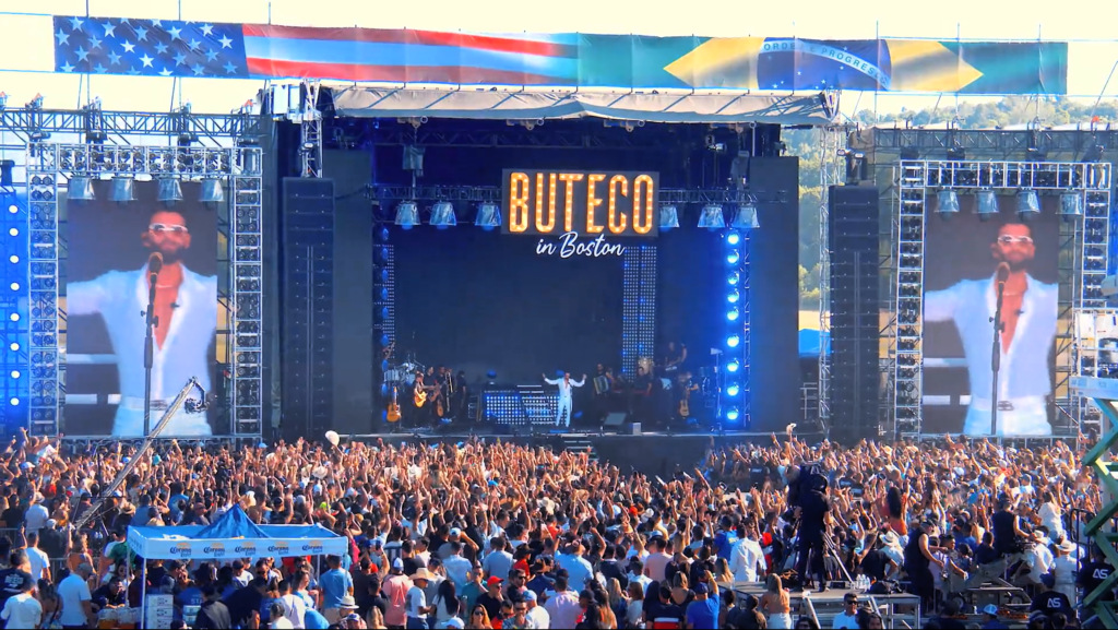 Event livestream operator's view of a multicam rig and monitors on stage